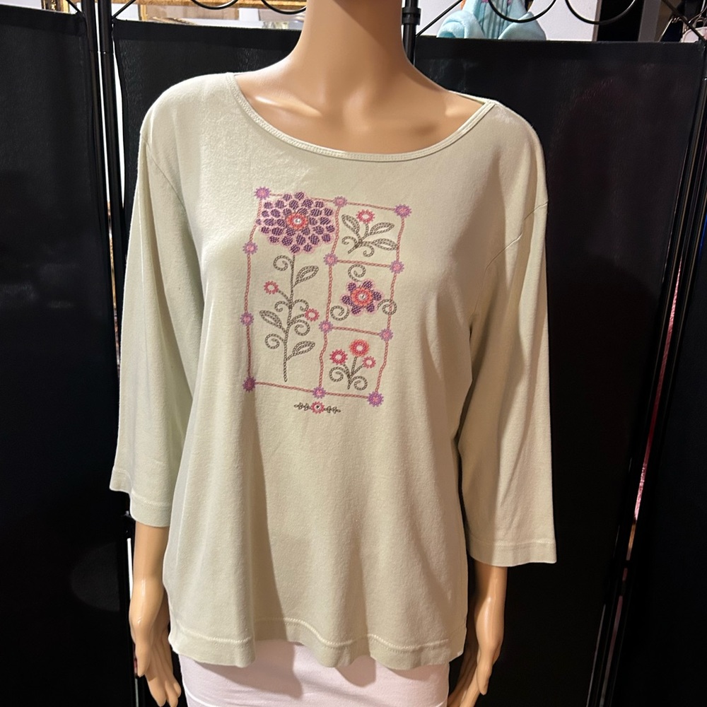 Morning Sun X-Large, embroidered 3/4 length sleeve shirt.